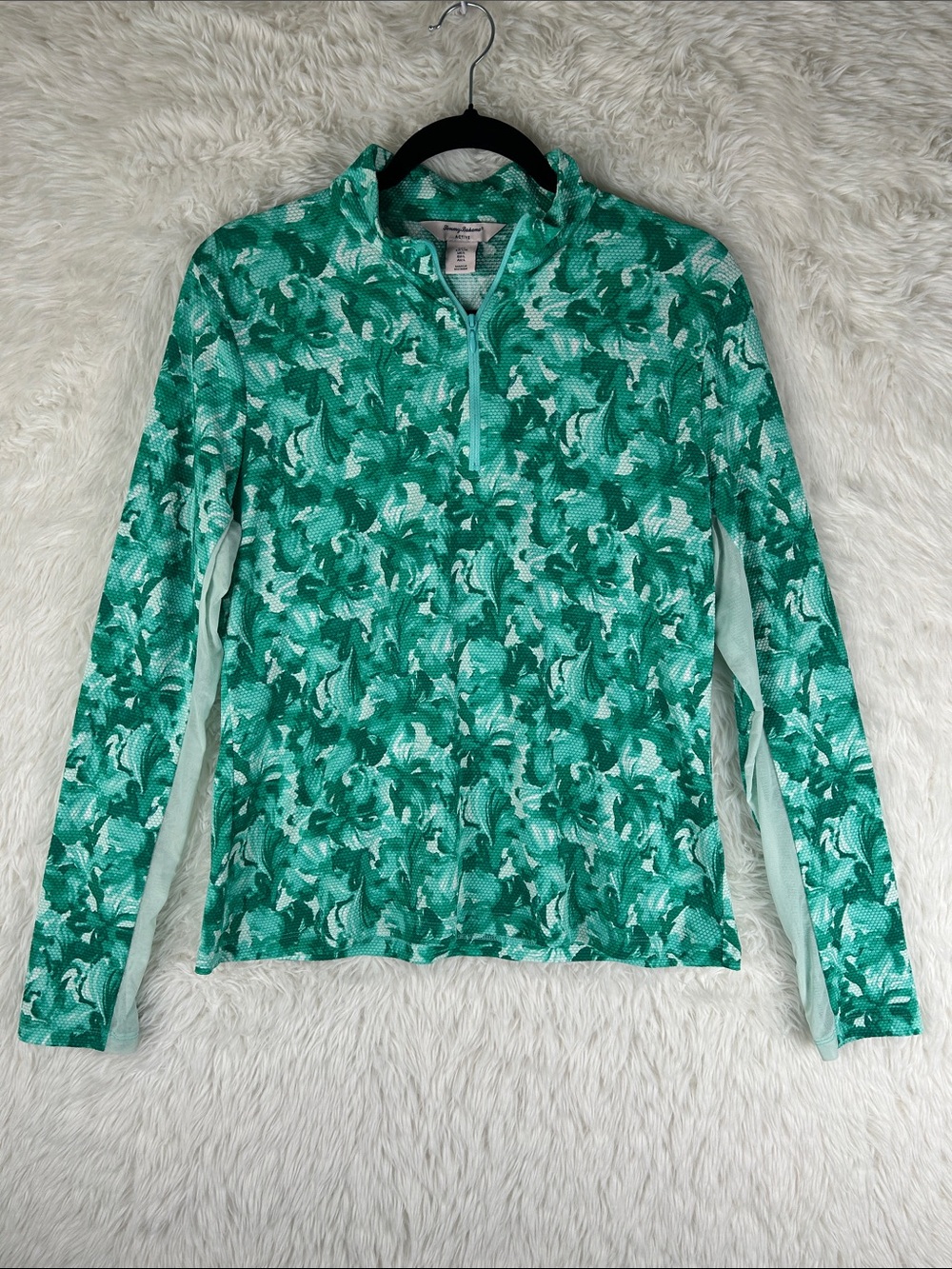 Tommy Bahama Active Teal and White Floral Quarter-Zip Top